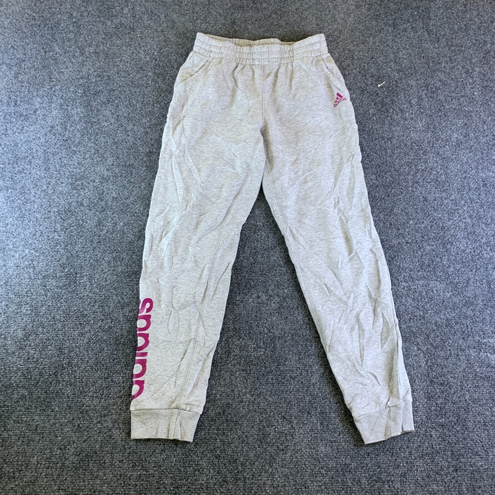 Adidas Fleece Jogger Sweatpants Youth Girls L 14 Heather Gray Cotton Tapered Leg